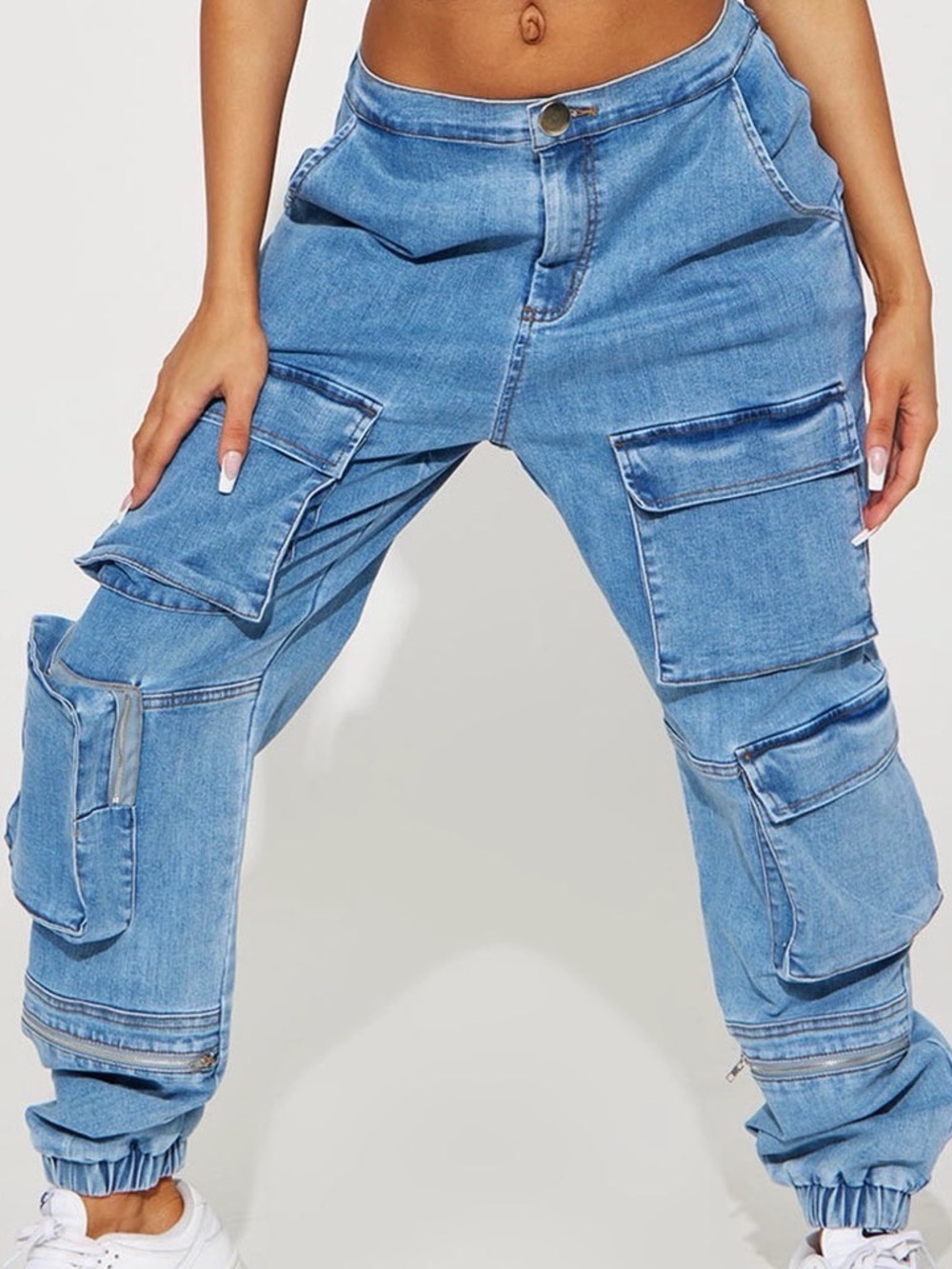 Fashion Nova Light Blue Cargo Jogger Jeans